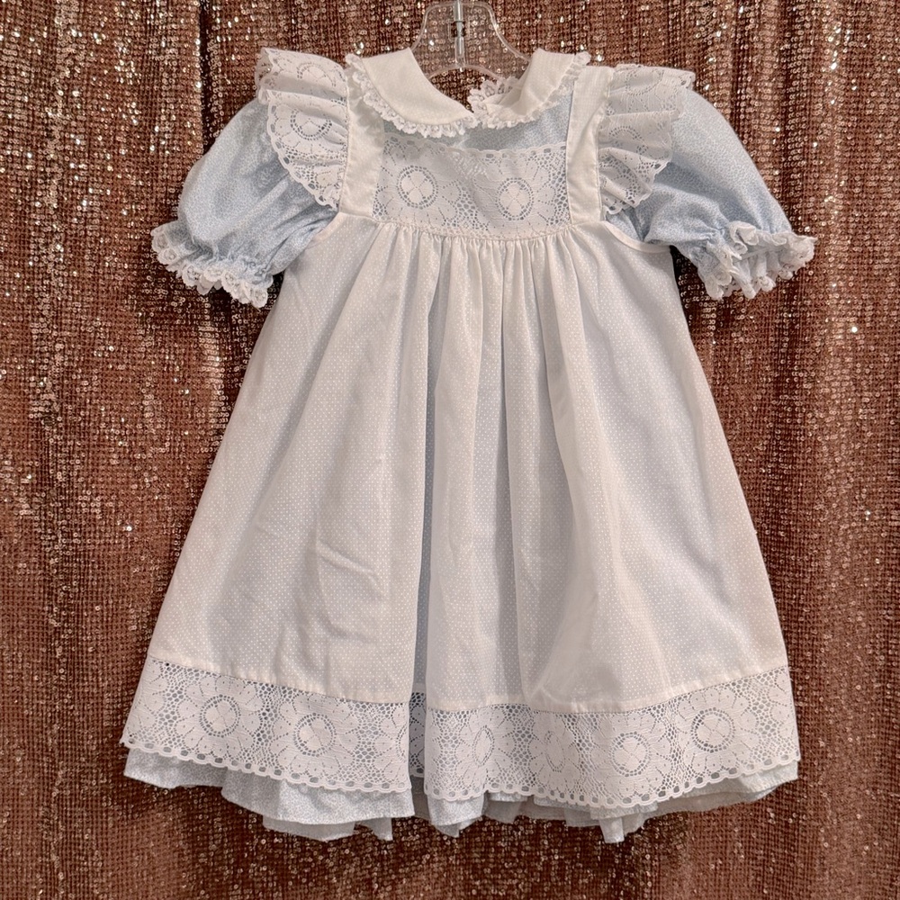 Vintage |Bryan |  Pinafore/Apron Blue Lace Dress  / Size 2/3T